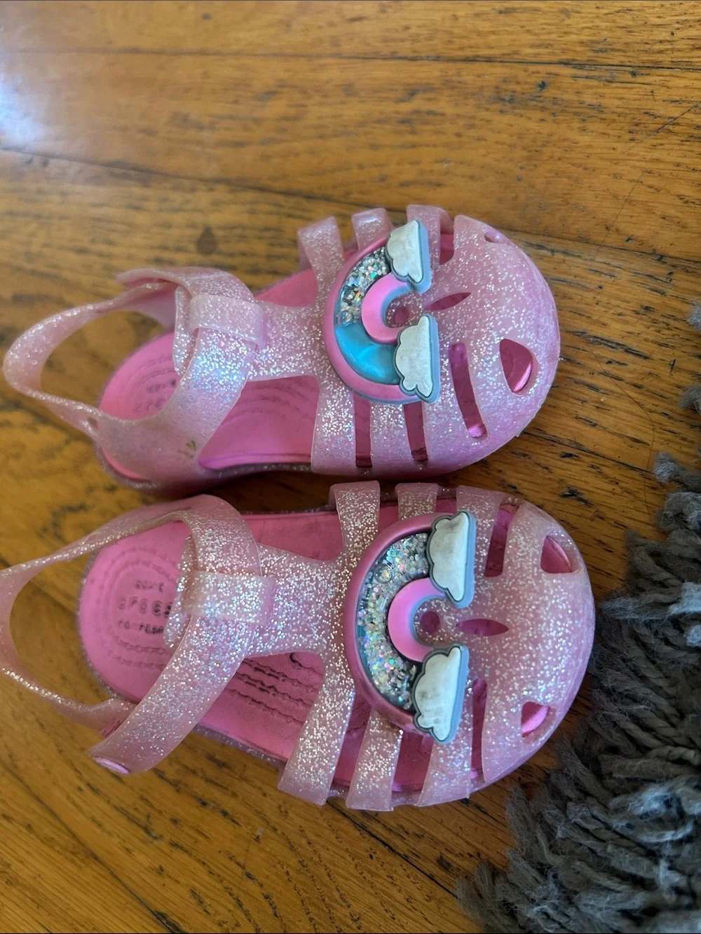 Crocs Kids' Isabella Pink Rainbow Glitter Charm Jelly Sandals Size 6